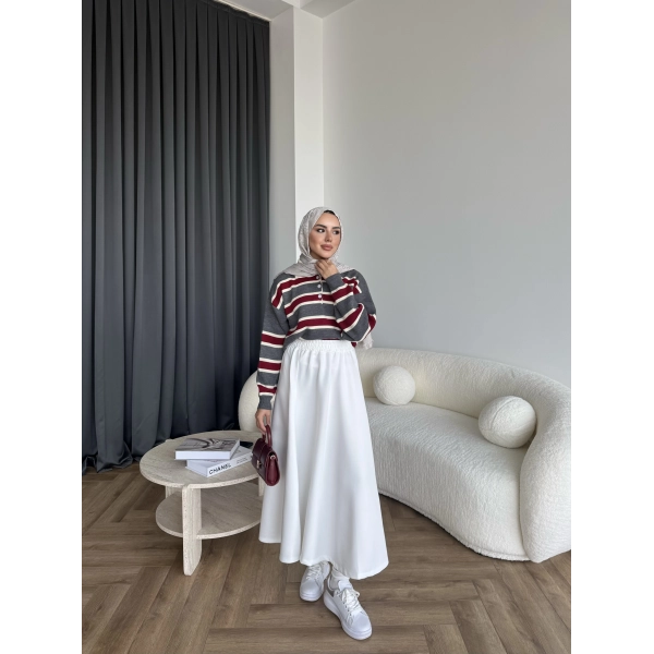 Mirlan Çizgi Detaylı Triko Kazak - Gri