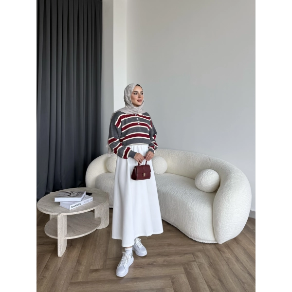 Mirlan Çizgi Detaylı Triko Kazak - Gri