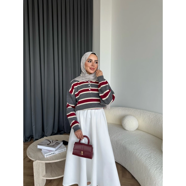 Mirlan Çizgi Detaylı Triko Kazak - Gri