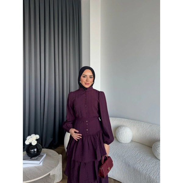 Moi - Selin Kat Kat Elbise - Bordo