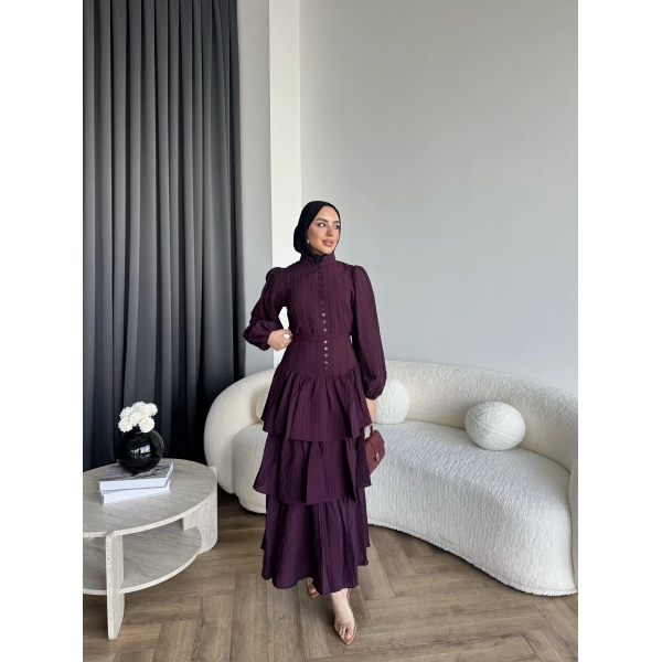 Moi - Selin Kat Kat Elbise - Bordo