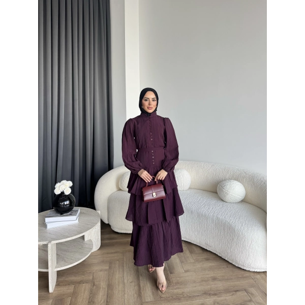 Moi - Selin Kat Kat Elbise - Bordo