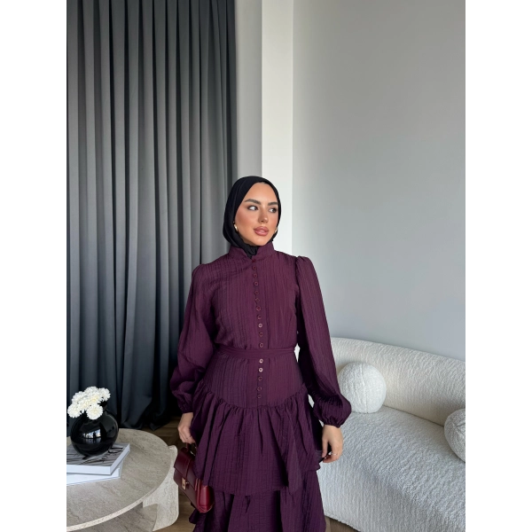 Moi - Selin Kat Kat Elbise - Bordo