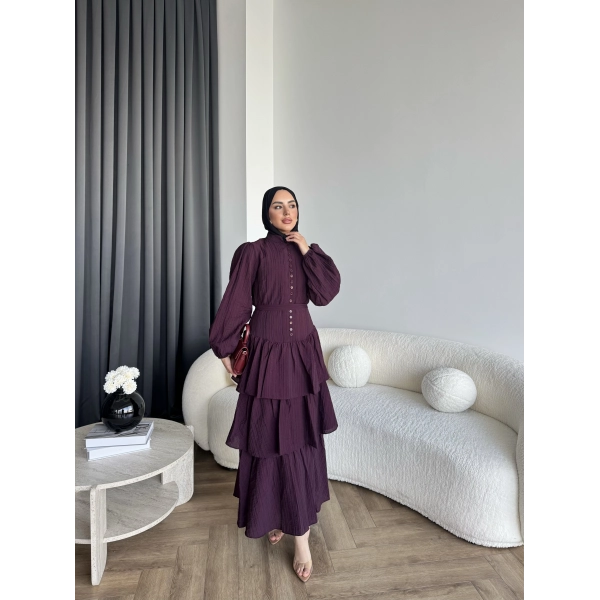 Moi - Selin Kat Kat Elbise - Bordo