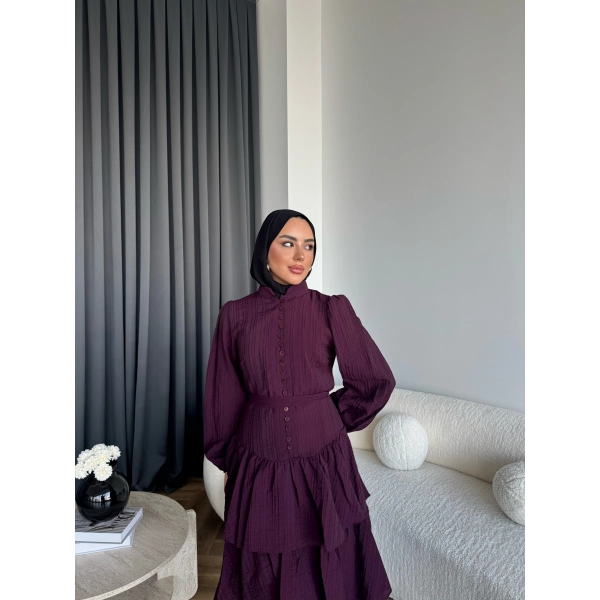 Moi - Selin Kat Kat Elbise - Bordo