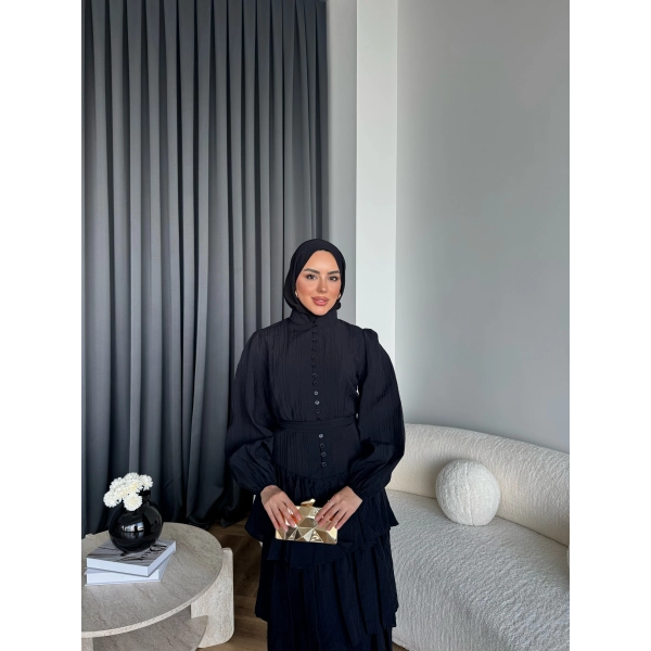 Moi - Selin Kat Kat Elbise - Siyah