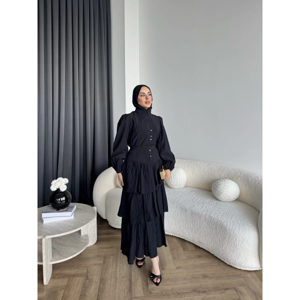 Moi - Selin Kat Kat Elbise - Siyah