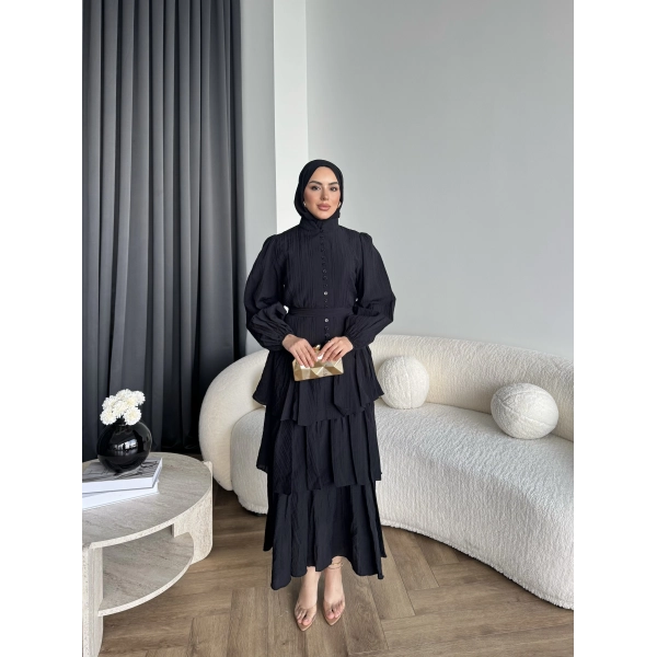 Moi - Selin Kat Kat Elbise - Siyah