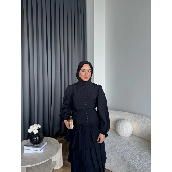 Moi - Selin Kat Kat Elbise - Siyah