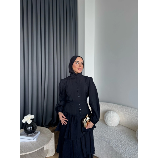 Moi - Selin Kat Kat Elbise - Siyah