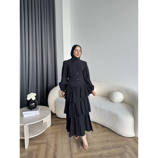 Moi - Selin Kat Kat Elbise - Siyah