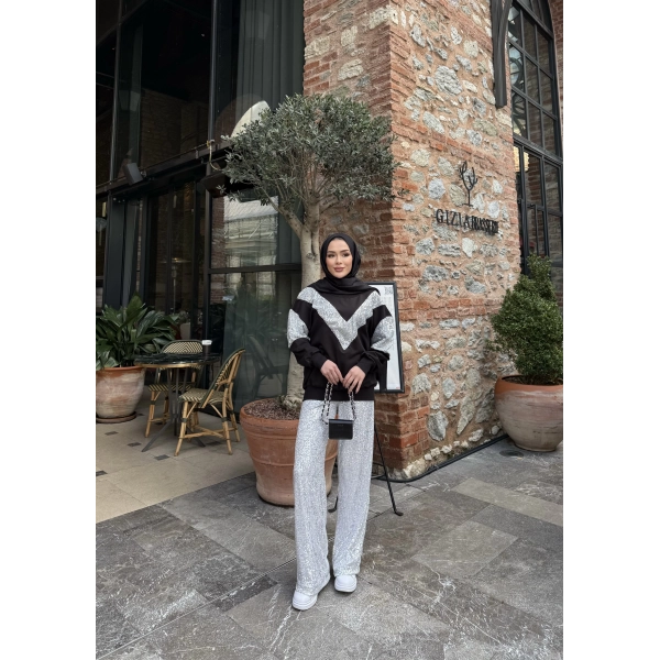 Molla Pul Detaylı Sweat Takım - Siyah