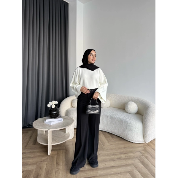 Mrs - Kemerli Bol Paça Pantolon - Siyah