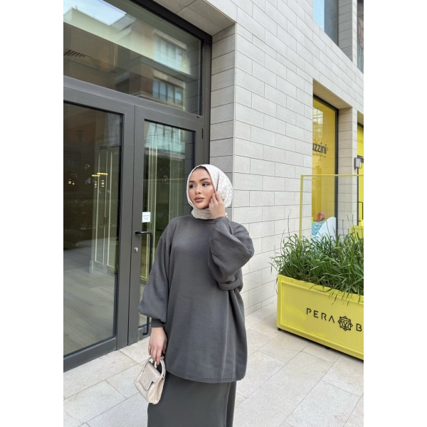 Nes Balon Kol Etekli Triko Takım - Haki