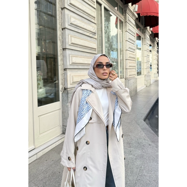 Nesren Arka Kısmı Düğmeli Trenç - Bej