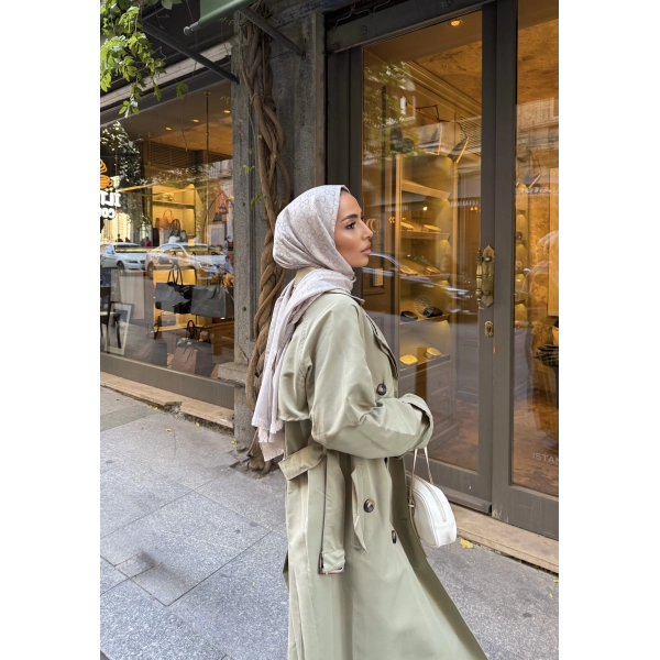 Nesren Arka Kısmı Düğmeli Trenç - Yeşil