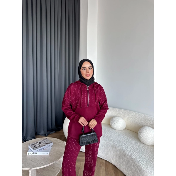 Neva Taşlı Oysh Takım - Bordo