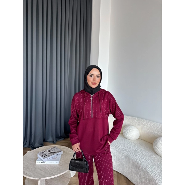 Neva Taşlı Oysh Takım - Bordo