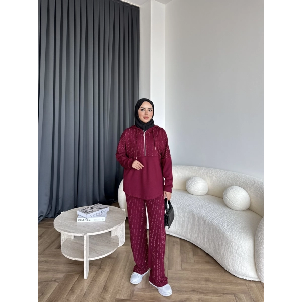 Neva Taşlı Oysh Takım - Bordo