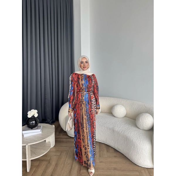 Ng - Elana Etnik Desen Saten Elbise