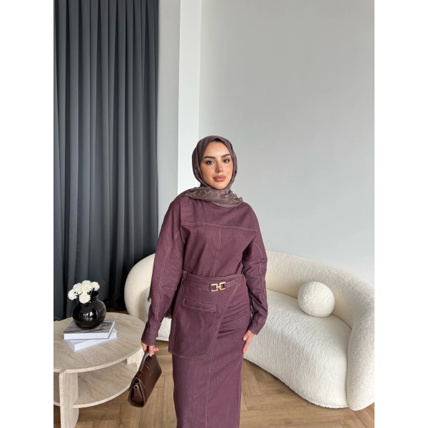 Ng - Kemer Detay Kot Elbise - Bordo