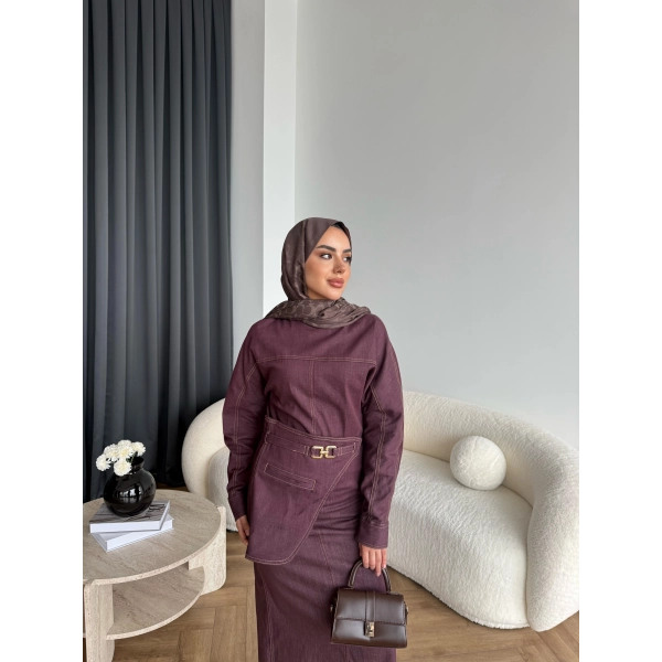 Ng - Kemer Detay Kot Elbise - Bordo