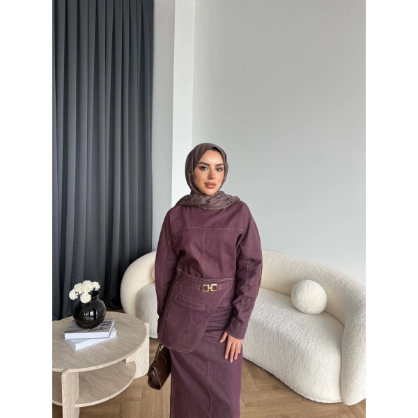 Ng - Kemer Detay Kot Elbise - Bordo