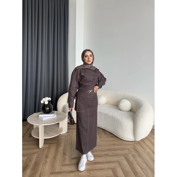 Ng - Kemer Detay Kot Elbise - Kahve