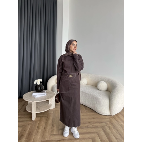 Ng - Kemer Detay Kot Elbise - Kahve