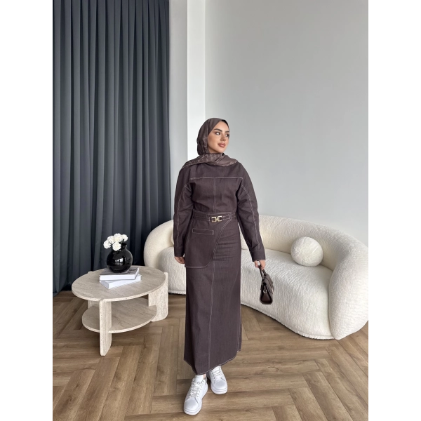 Ng - Kemer Detay Kot Elbise - Kahve