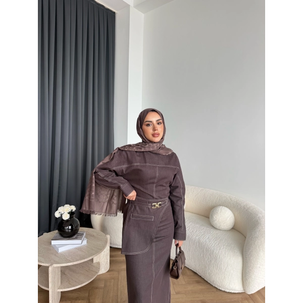 Ng - Kemer Detay Kot Elbise - Kahve