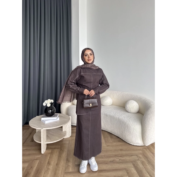 Ng - Kemer Detay Kot Elbise - Kahve