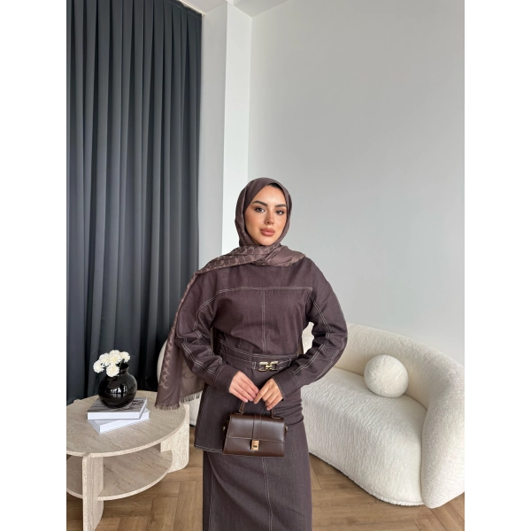 Ng - Kemer Detay Kot Elbise - Kahve