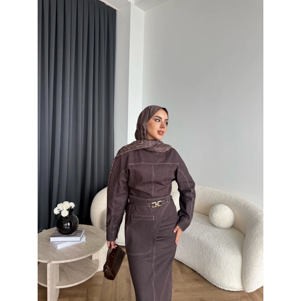 Ng - Kemer Detay Kot Elbise - Kahve