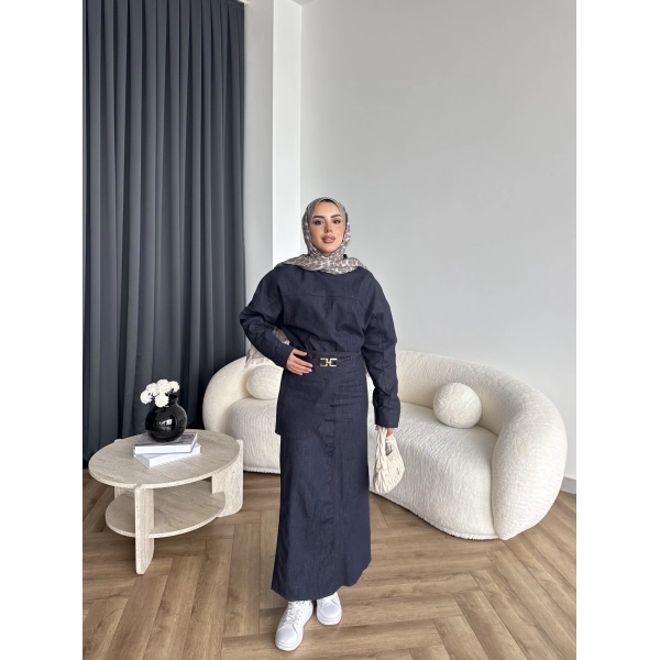 Ng - Kemer Detay Kot Elbise - Lacivert