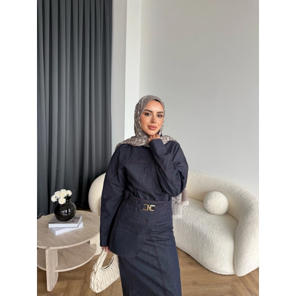 Ng - Kemer Detay Kot Elbise - Lacivert