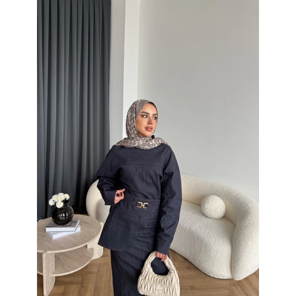 Ng - Kemer Detay Kot Elbise - Lacivert