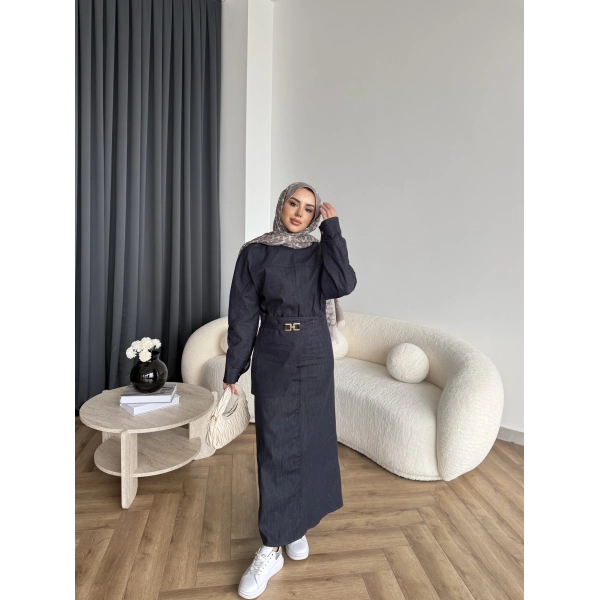 Ng - Kemer Detay Kot Elbise - Lacivert