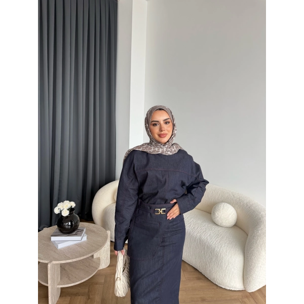 Ng - Kemer Detay Kot Elbise - Lacivert