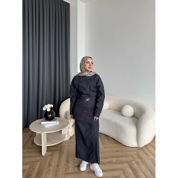 Ng - Kemer Detay Kot Elbise - Lacivert