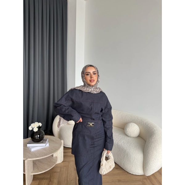 Ng - Kemer Detay Kot Elbise - Lacivert