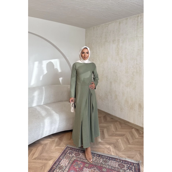 Noir Keten Elbise - Haki