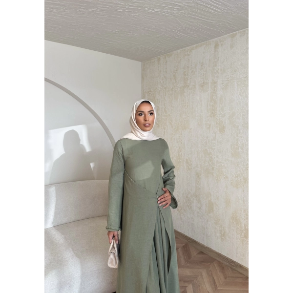 Noir Keten Elbise - Haki