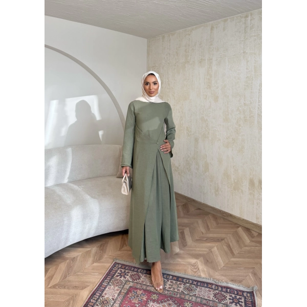 Noir Keten Elbise - Haki