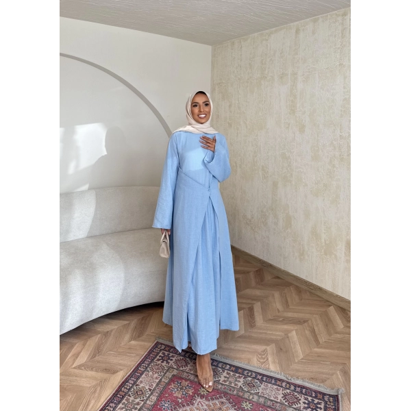 Noir Keten Elbise - Mavi