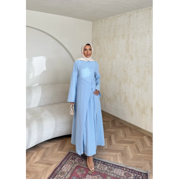 Noir Keten Elbise - Mavi