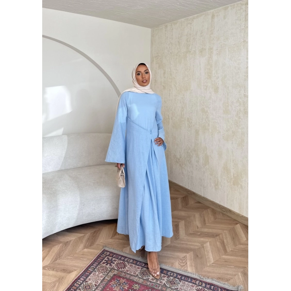 Noir Keten Elbise - Mavi