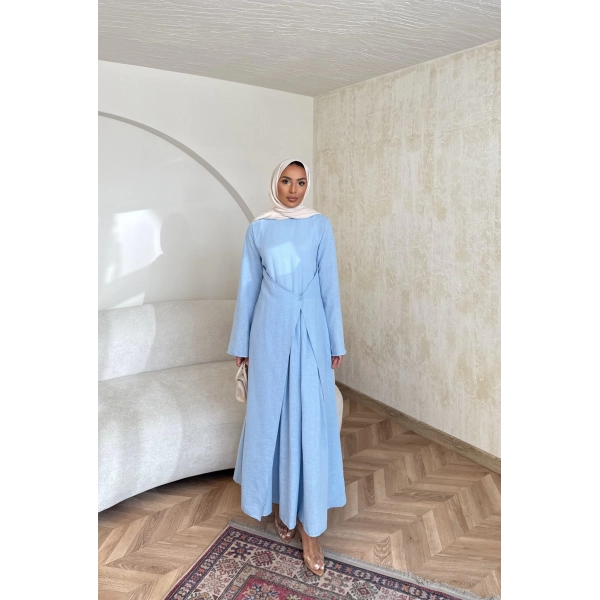 Noir Keten Elbise - Mavi