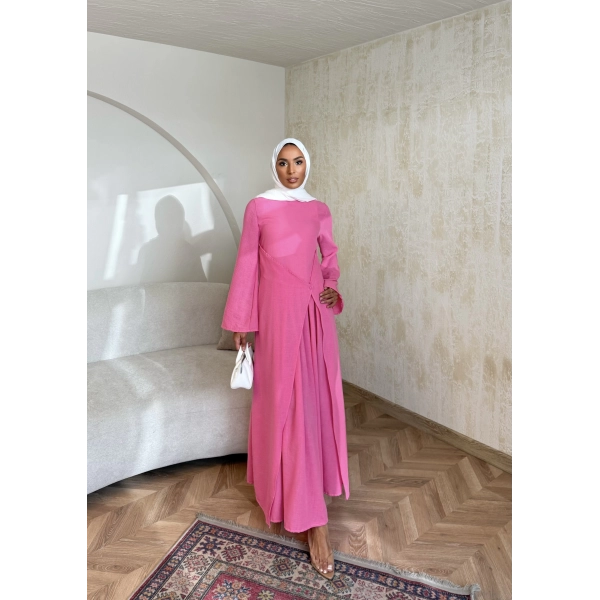 Noir Keten Elbise - Pembe