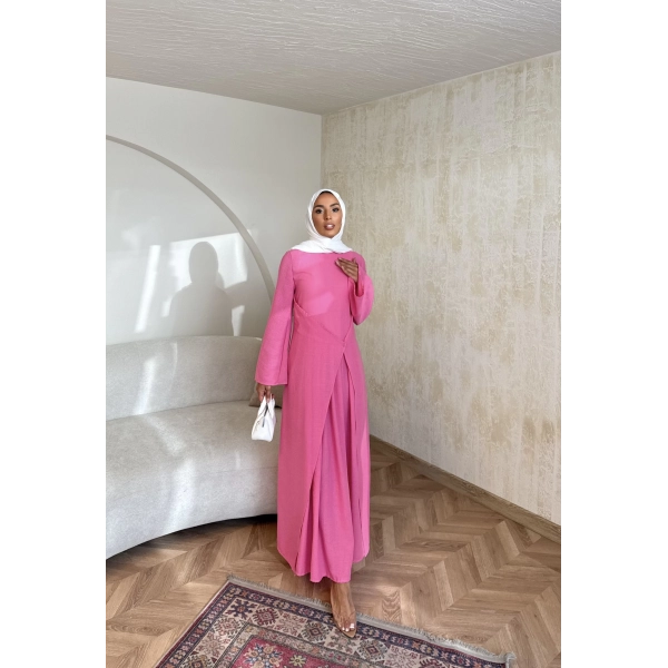 Noir Keten Elbise - Pembe